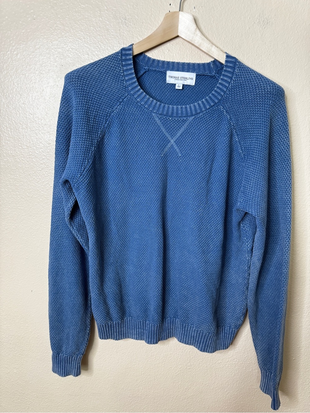 Thomas Sterling Mens L Blue 100% Cotton Textured Knit Crewneck Sweater